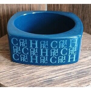 Carolina Herrera Navy Blue Signature Initials Bangle Bracelet